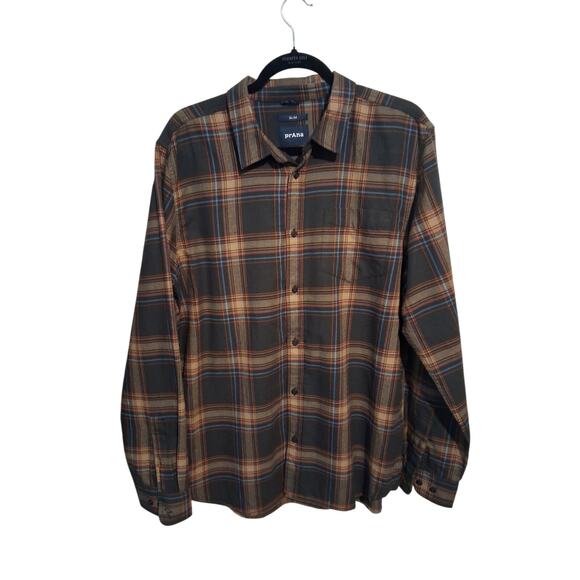 PrAna Los Feliz Slim Flannel Plaid Shirt Men's size Large Grungecore Button up - Picture 7 of 16